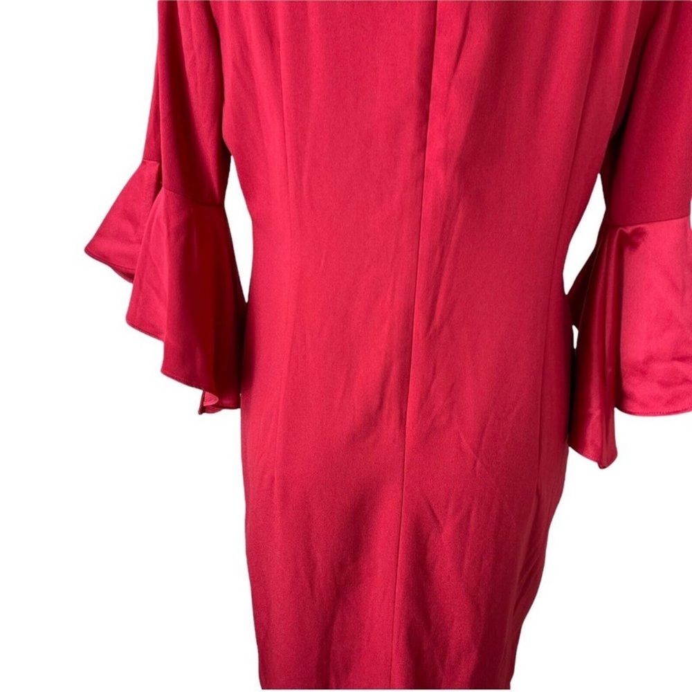 Red Ruffle-Sleeve Sheath Dress - Satin Ruffle - Picture 9 of 12